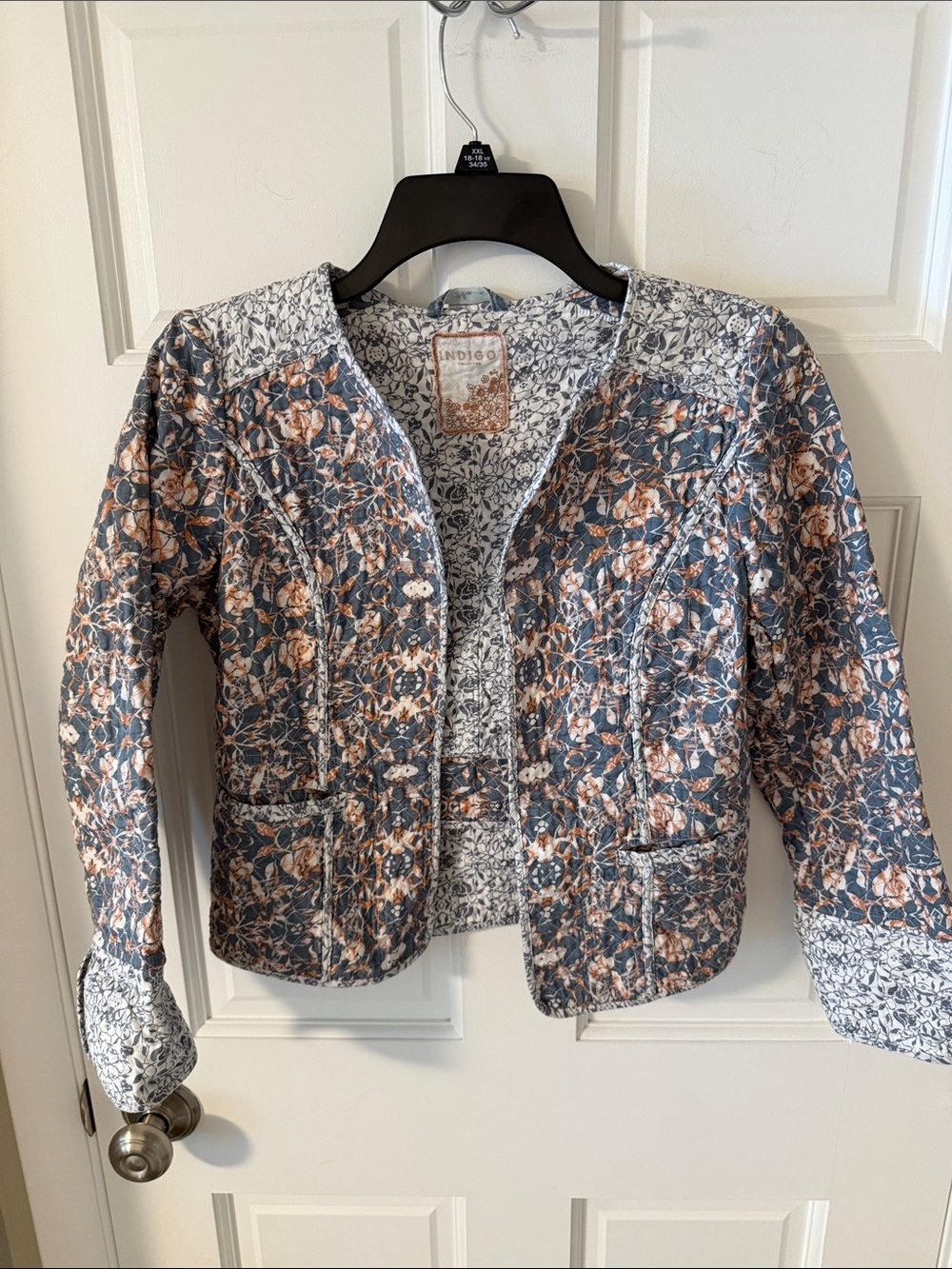 M&S Indigo Collection Floral Quilted Cotton Jacket Collarless Jacket EUR 38 US 6